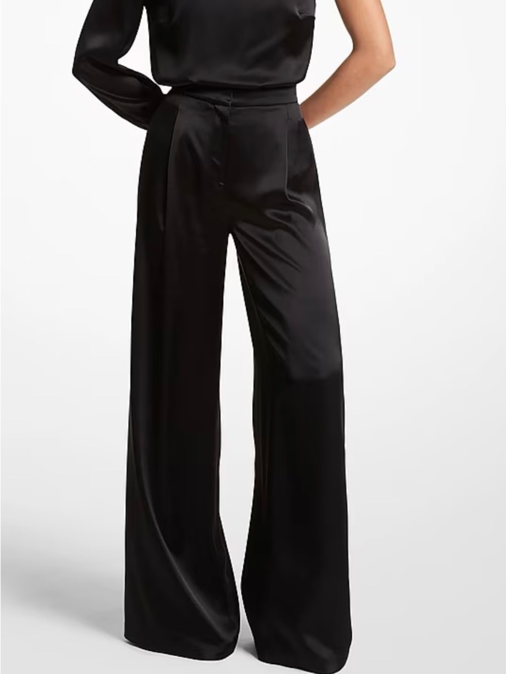 Michael Kors Black Satin Wide-Leg Trousers